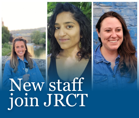 Three women smiling. Image text reads New Staff Join JRCT